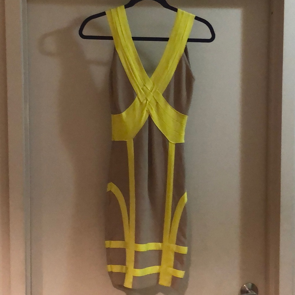 Bebe Gray & Lime Bandage Dress